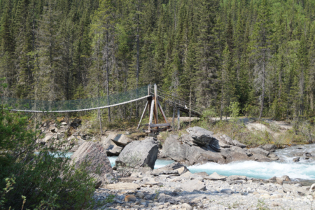 Eine Hängebrücke über den Robson River
