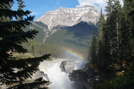 Regenbogen über den Athabasca Falls