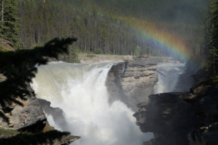 Regenbogen über den Athabasca Falls